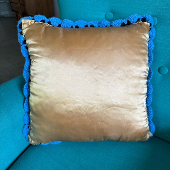 Vintage Crochet Granny-square & Satin Accent Pillow - Picture 6 of 6
